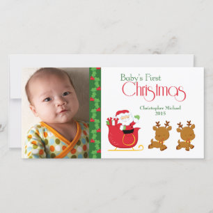 Baby's first Christmas santa sleigh photo card