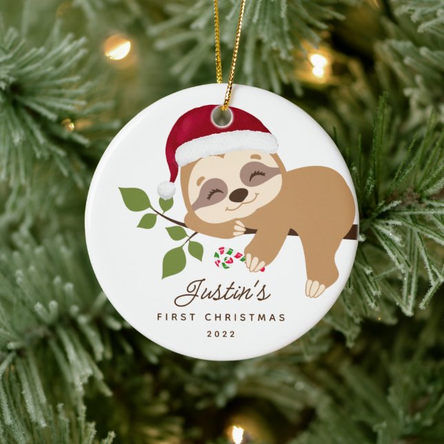 Baby's First Christmas Santa Sloth Ceramic Ornament (Tree)