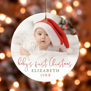 Baby's First Christmas Script Photo Keepsake Ceramic Ornament