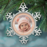 Baby's First Christmas - Simple Coral Girl Snowflake Pewter Christmas Ornament<br><div class="desc">Add one picture to this cute holiday ornament - perfect for baby girls. A simple light coral pink border makes a memorable ornament for your tree. A modern minimal font for the year with a place to upload 1 square photo.</div>