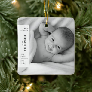 Baby's First Christmas Simple Modern Photo Ceramic Ornament