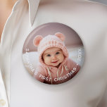 Baby's First Christmas - Simple Photo curved type 2 Inch Round Button<br><div class="desc">Add one picture to this cute baby magnet - perfect for baby girls or boys. A photo with a type overlay makes a memorable magnet for your refrigerator. Use a cute snapshot from your phone and make an item that will last for years. A modern minimal font for the year...</div>