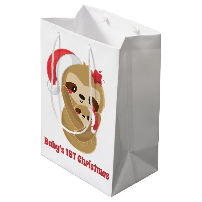 Baby's First Christmas sloth add message Medium Gift Bag (Back Angled)