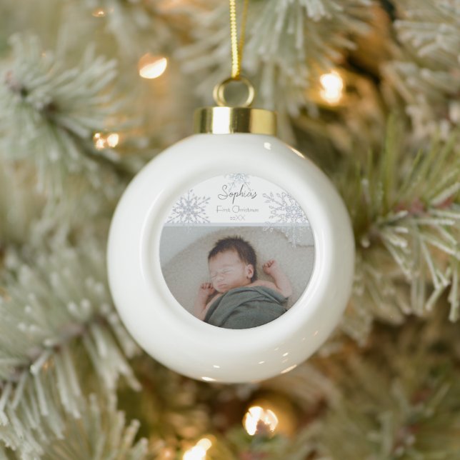 Baby's First Christmas Snowflake Personalized  Ceramic Ball Christmas Ornament (Tree)