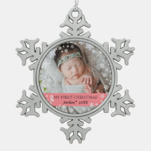 Baby's first christmas  snowflake pewter christmas ornament
