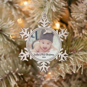 Baby's first christmas snowflake pewter christmas ornament