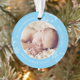 Baby's First Christmas Snowflakes Baby Boy Blue Ornament