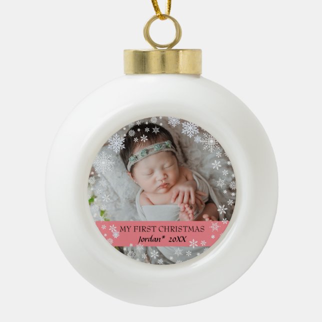 Baby's first christmas snowflakes ceramic ball christmas ornament (Front)