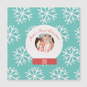 Baby's First Christmas Snowglobe Snowflakes Teal 