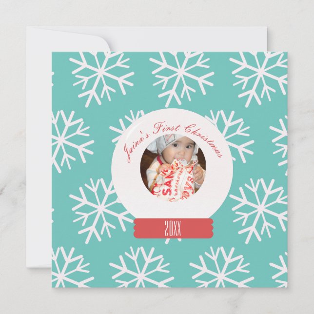 Baby's First Christmas Snowglobe Snowflakes Teal  (Front)