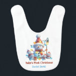 Baby's First Christmas Snowman Family Tangled Ligh Bib<br><div class="desc">Baby's First Christmas bib with design on both sides.  Get dirty on one side,  turn it over for a clean side. Personalized with baby's first and second name</div>