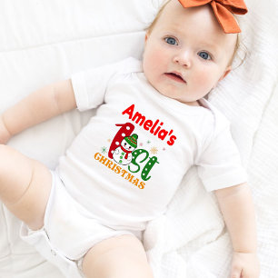 Baby's First Christmas Snowman Personalized White Baby Bodysuit
