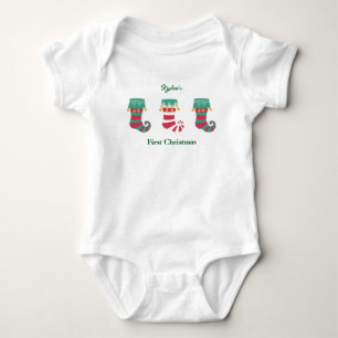 Baby's First Christmas Stockings Personalized Name Baby Bodysuit