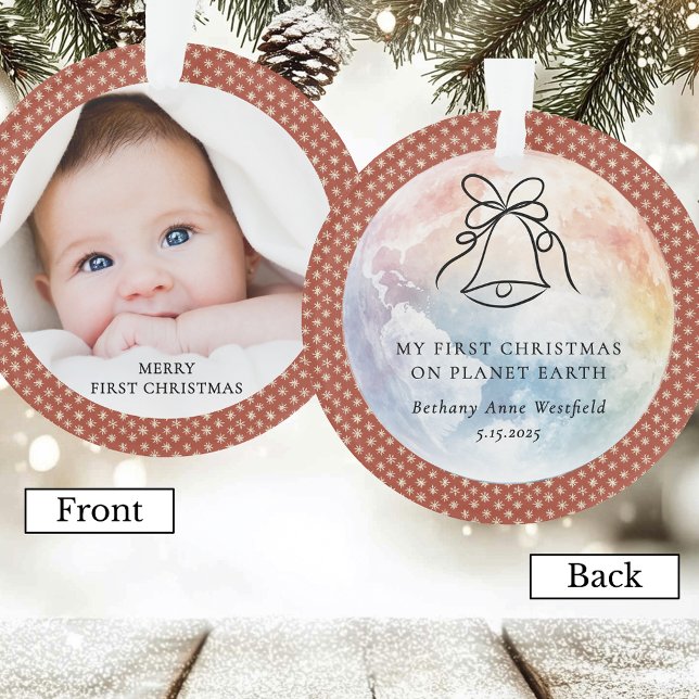 Baby's First Christmas Terracotta Photo Keepsake (Baby's First Christmas on Planet Earth Terracotta Photo Keepsake Ornament)