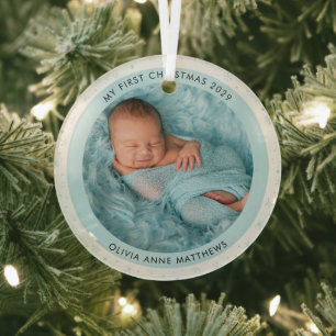 Baby's First Christmas Two Photo Snowflake Glass Ornament