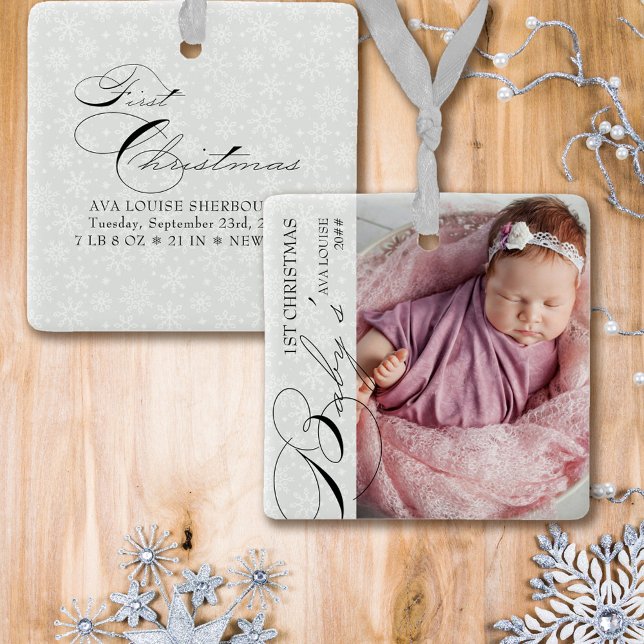 Baby's First Christmas Vertical Photo Snowflake Ce Ceramic Ornament (Creator Uploaded)