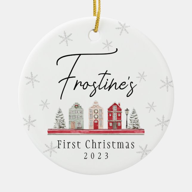 Baby's First Christmas Village Ceramic Ornament (Front)