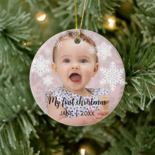 Baby's first christmas white snowflakes ceramic ornament