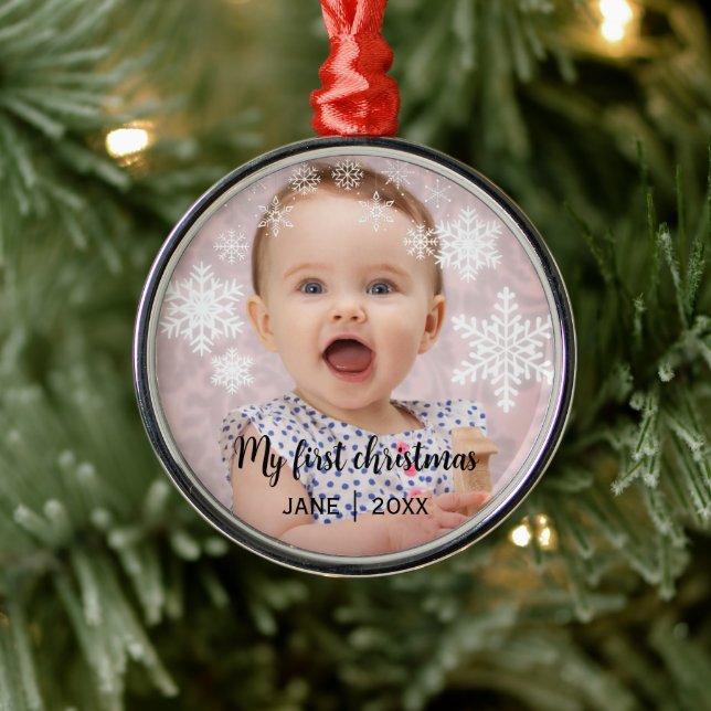 Baby's first christmas white snowflakes  metal ornament (Tree)