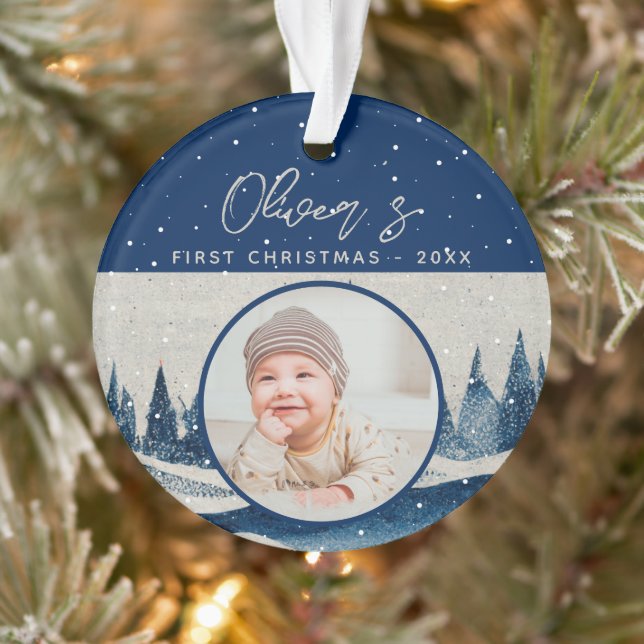 Baby's First Christmas Winter Forest Photo Ornament (Tree)