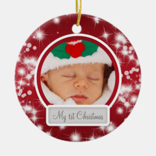 Baby's First Christmas Winter Sparkle Red Ceramic Ornament