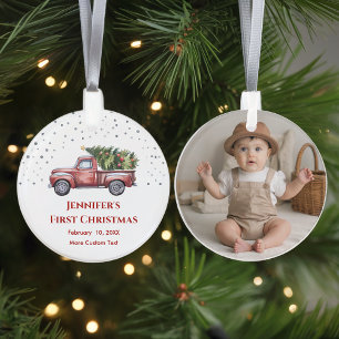 Baby's First Christmas with Birth Stats Photo   Ornament