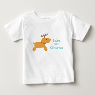 Baby's First Christmas with Cute Reindeer Baby T-Shirt