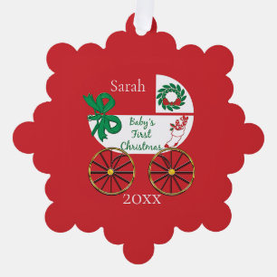 Baby's First Christmas with name and date Ornament Card