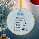 Baby's First Christmas with Photo Ceramic Ornament<br><div class="desc">Baby's First Christmas Blue and photo in the back Ornament. To change Note,  next to "Personalize this Template" click on "Details". For additional changes (font colour,  font style,  add more text or an image),  scroll down,  and click on the link "Edit using Design Tool".</div>