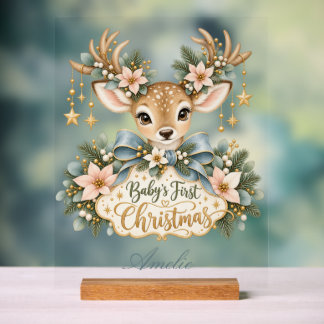 Baby's first Christmas with sweet fawn Acrylic Sign
