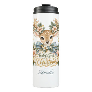 Baby's first Christmas with sweet fawn Thermal Tumbler