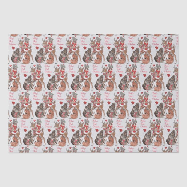 Baby's First Christmas Woodland Animals Deer Bunny Tissue Paper (Front)