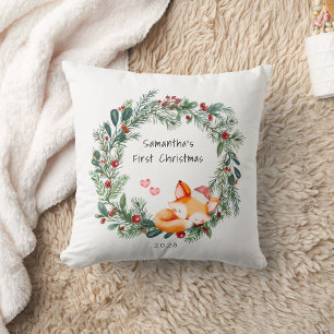 Baby's First Christmas Woodland Fox Cub Throw Pillow