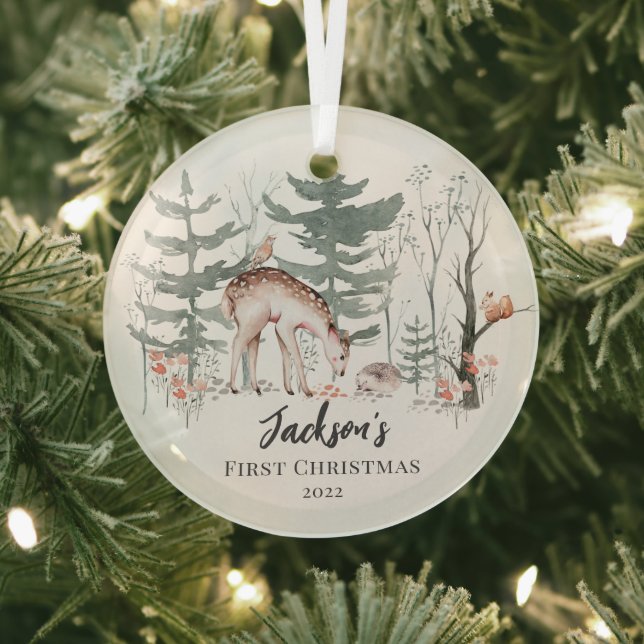 Baby's First Christmas Woodland Glass Ornament (Insitu)
