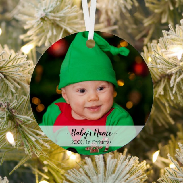 Baby's First Christmas Year Photo Script Name Metal Ornament (Insitu)