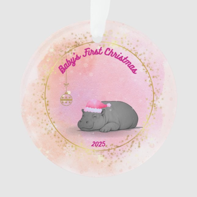 Baby's First ChristmPygmy Hippo Christmas Ornament (Front)
