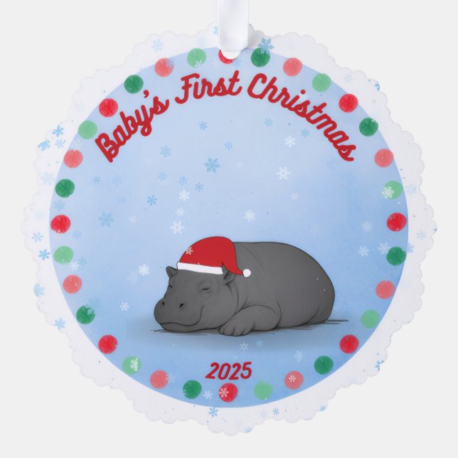Baby's First Chritmas - Paper Ornament - Hippo Card (Back)