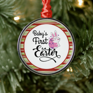 Baby's First Easter Bunny and Egg Metal Ornament
