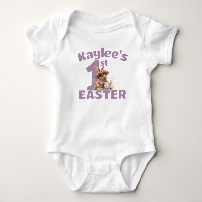 Baby's First Easter Bunny Eggs Personalized  Baby Bodysuit (Front)