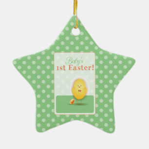 Baby's First Easter Cute Chick With Egg Ceramic Ornament