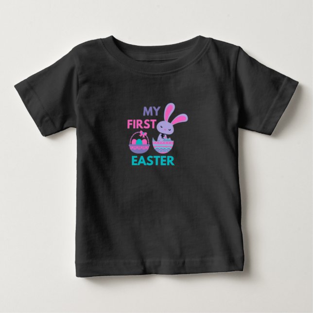 Babys First Easter Funny Rabbit Baby T-Shirt (Front)