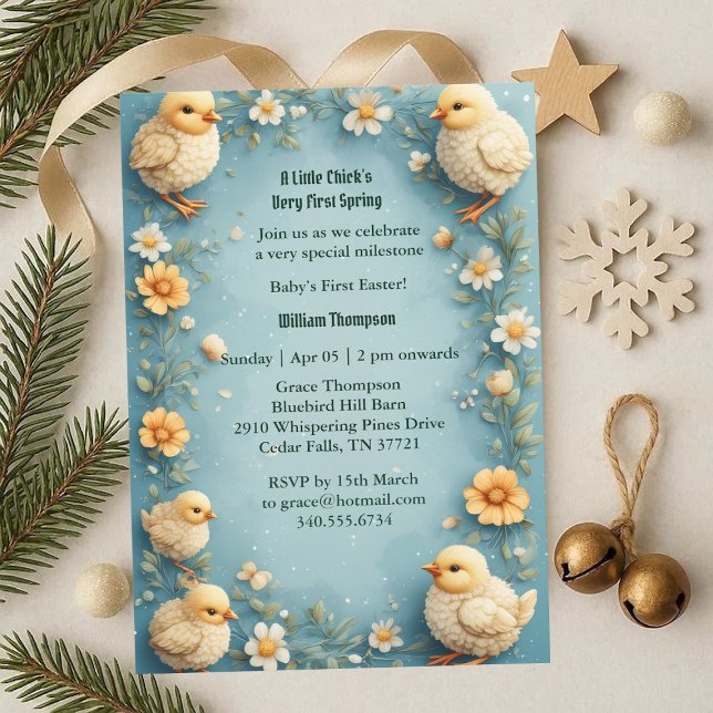 Babys First Easter Pastel Green Spring Chick Party Invitation (Babys First Easter Pastel Green Spring Chick Party Invitation)