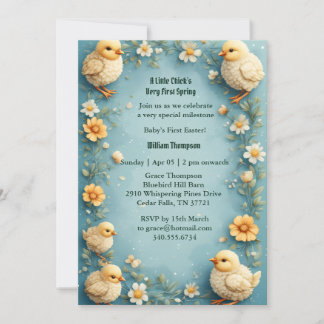 Babys First Easter Pastel Green Spring Chick Party Invitation
