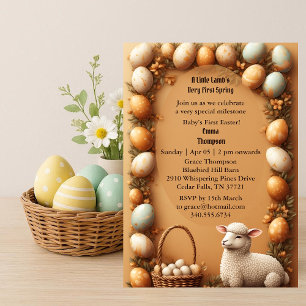 Babys First Easter Pastel Green Spring Lamb Party Invitation