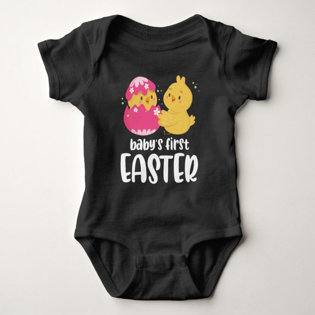 Baby's First Easter Pink Egg Hatching for Newborn Baby Bodysuit (Front)
