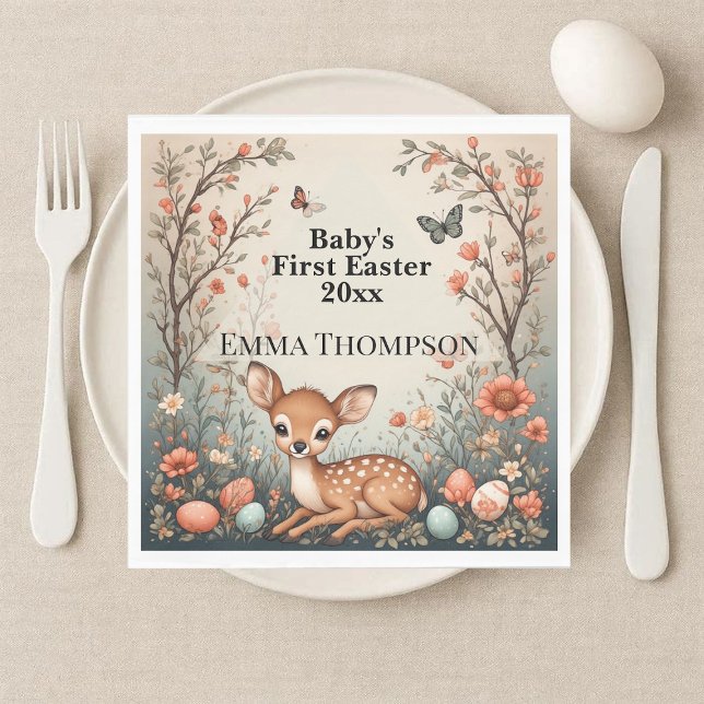 Baby's First Easter Woodland Animals Deer Spring  Napkin (Baby's First Easter Woodland Animals Deer Spring Napkins)