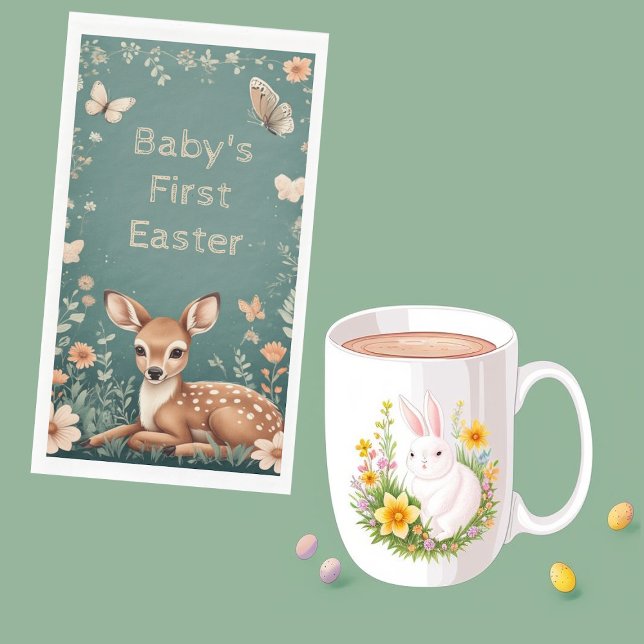 Baby's First Easter Woodland Animals Deer Spring  Napkin (Baby's First Easter Woodland Animals Deer Spring Paper Guest Towels)