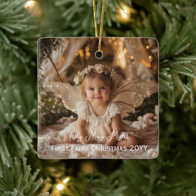 Baby's First Fairy Christmas Photo Keepsake Gift Ceramic Ornament (Tree)