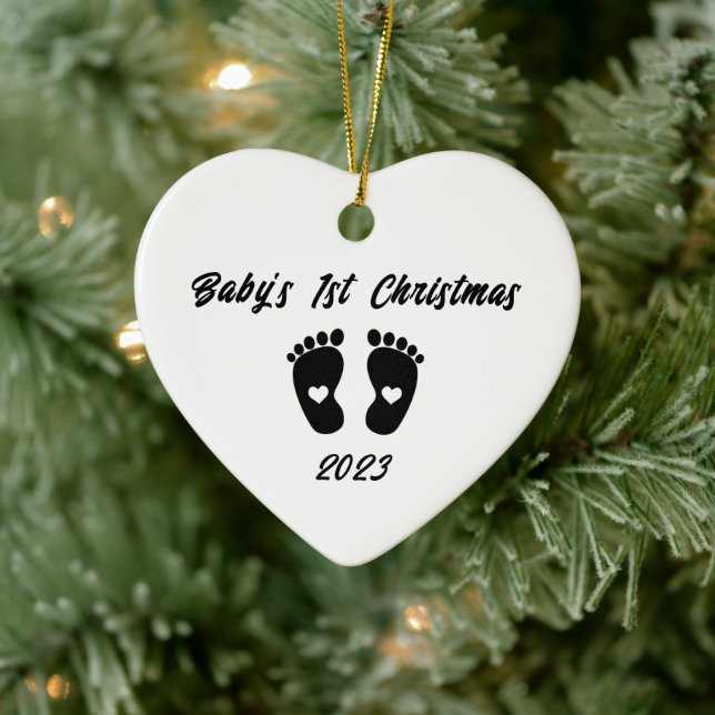 Baby's First Feet Silhouette ChristmasOrnament Ceramic Ornament (Tree)
