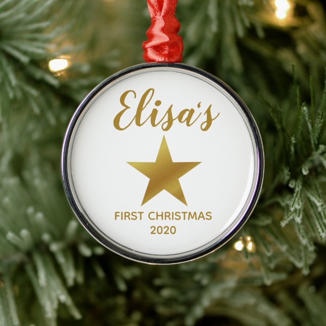 Baby's first first Christmas newborn star Metal Ornament (Tree)